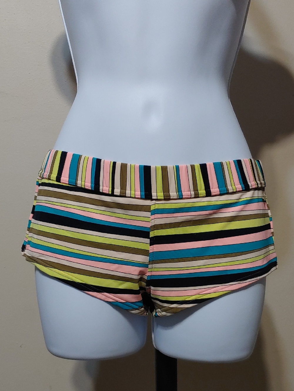 Volcom Pink, Teal & Black Striped Swim Bottoms